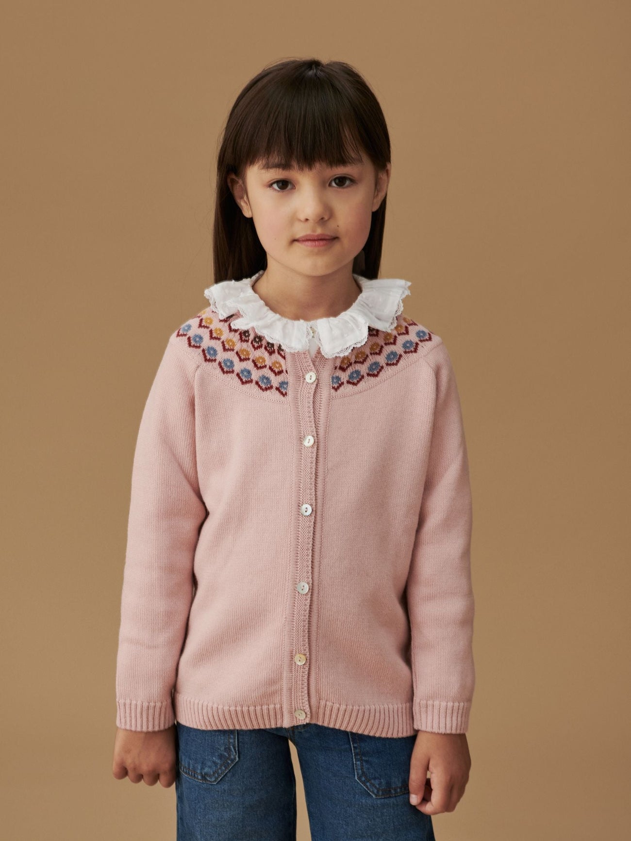 Dusty Pink Nelia Merino Fair Isle Girl Cardigan