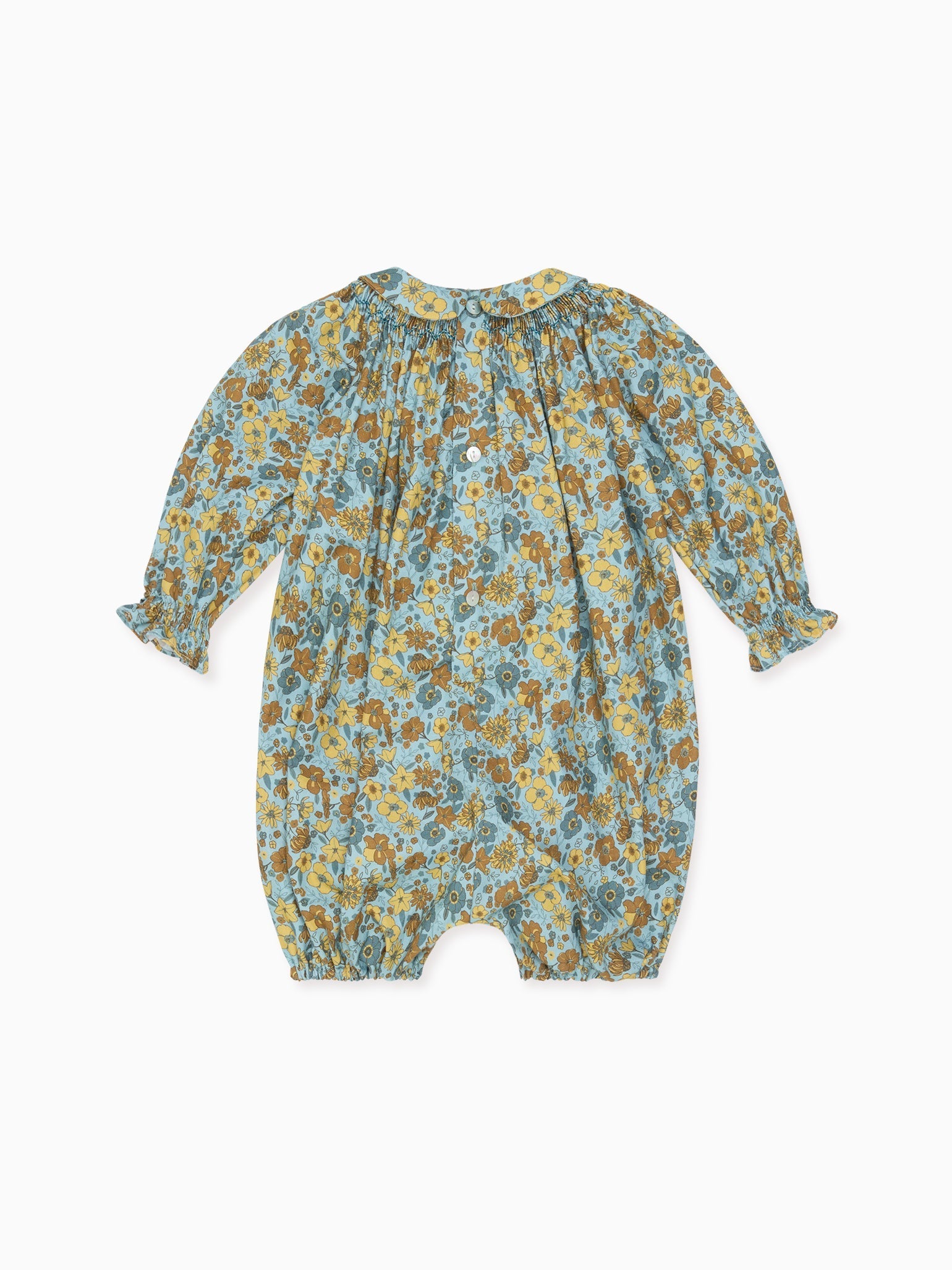 Blue Floral Palma Baby Girl Hand-Smocked Romper