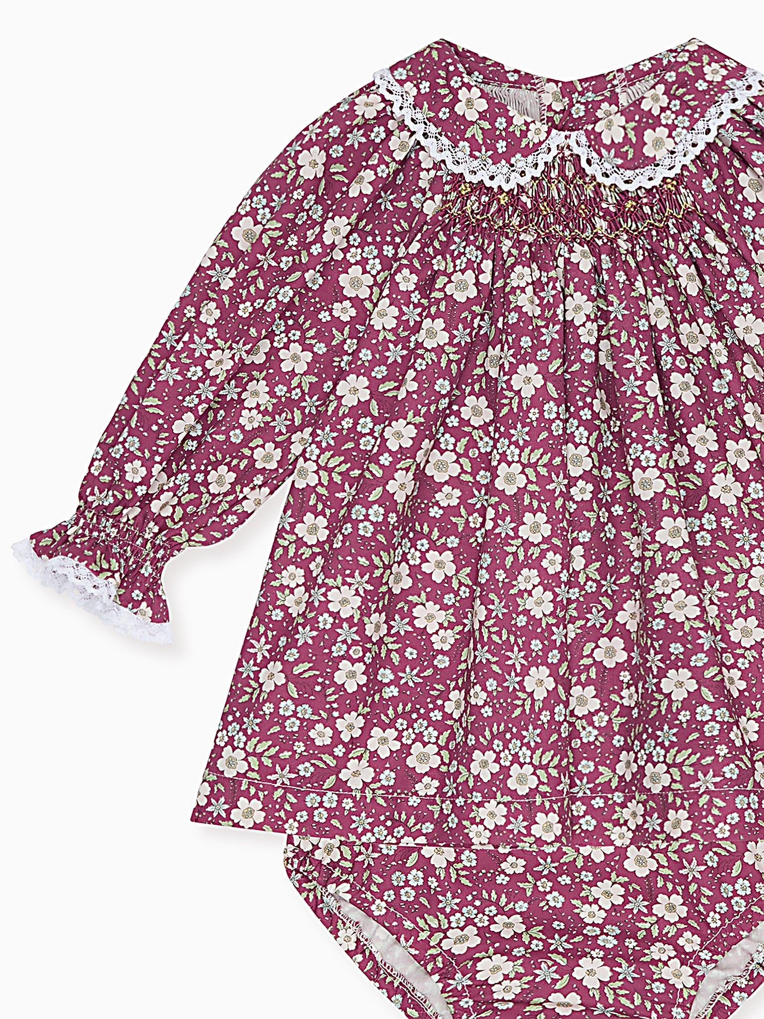 Burgundy Floral Palma Baby Girl Hand-Smocked Set