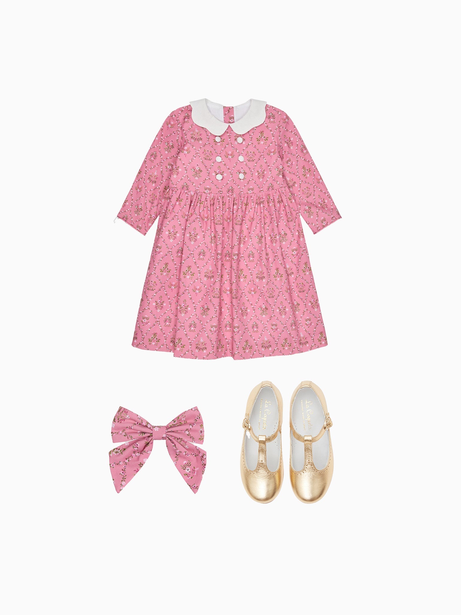 Provenza Girl Dress, Large Bow Clip & T-Bar Shoes Outfit Bundle