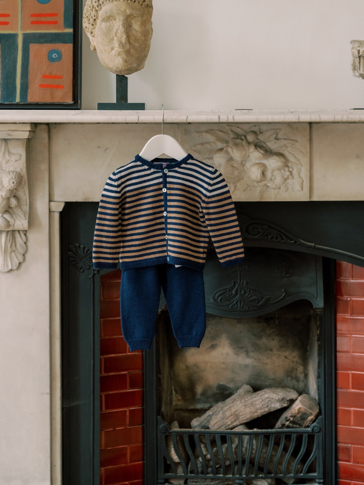 Navy Stripe Pinto Merino Baby Knitted Set
