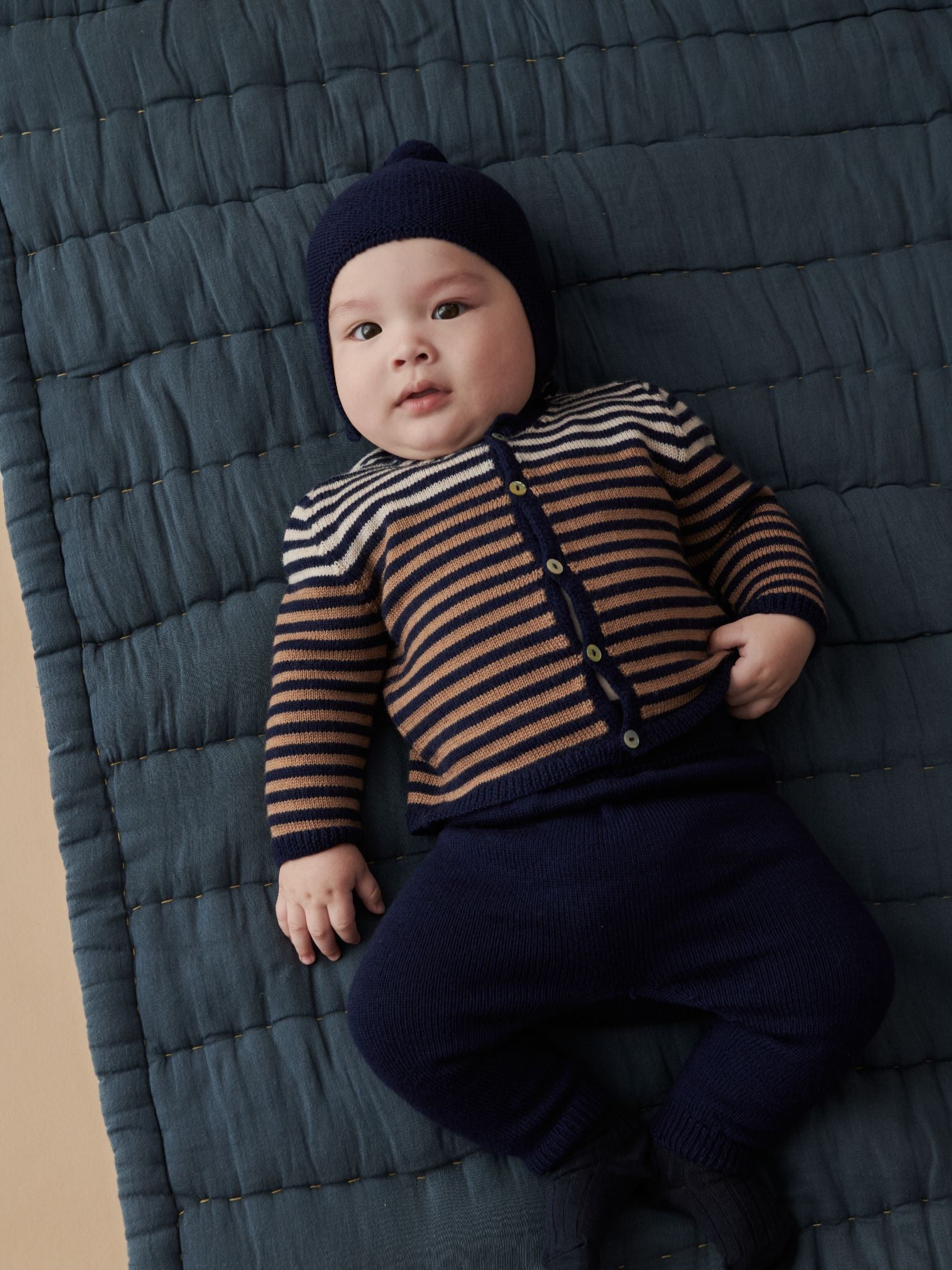 Navy Stripe Pinto Merino Baby Knitted Set