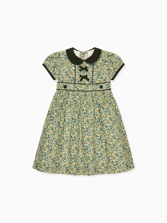 Bottle Green Floral Portia Girl Dress