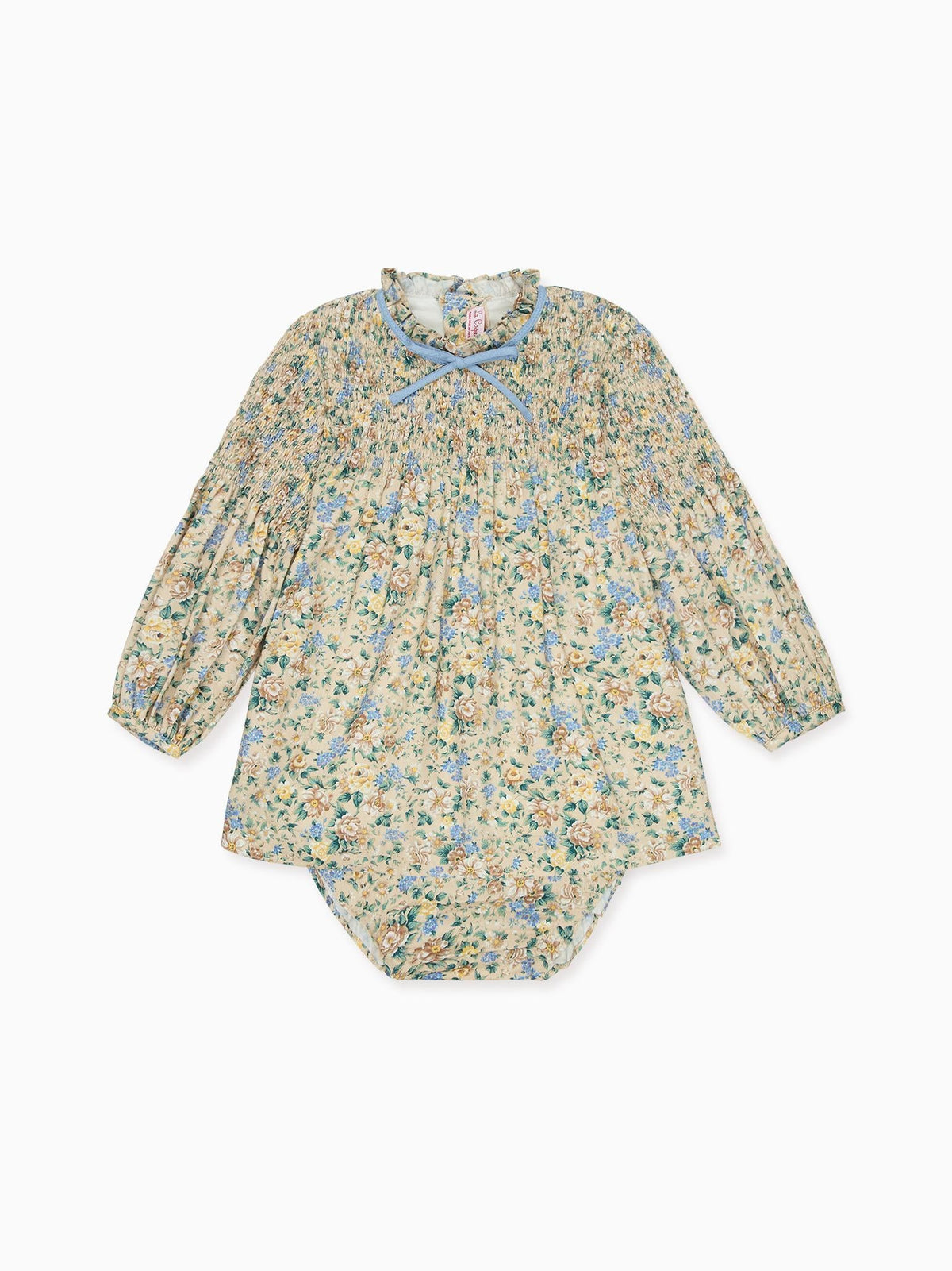 Beige Floral Raya Baby Girl Hand-Smocked Set