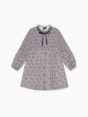 Blue Floral Raya Girl Smocked Dress