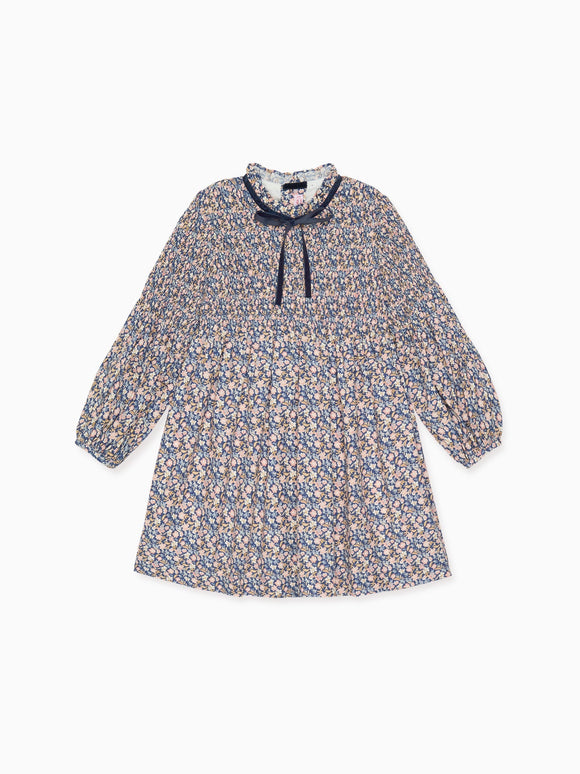 Blue Floral Raya Girl Smocked Dress