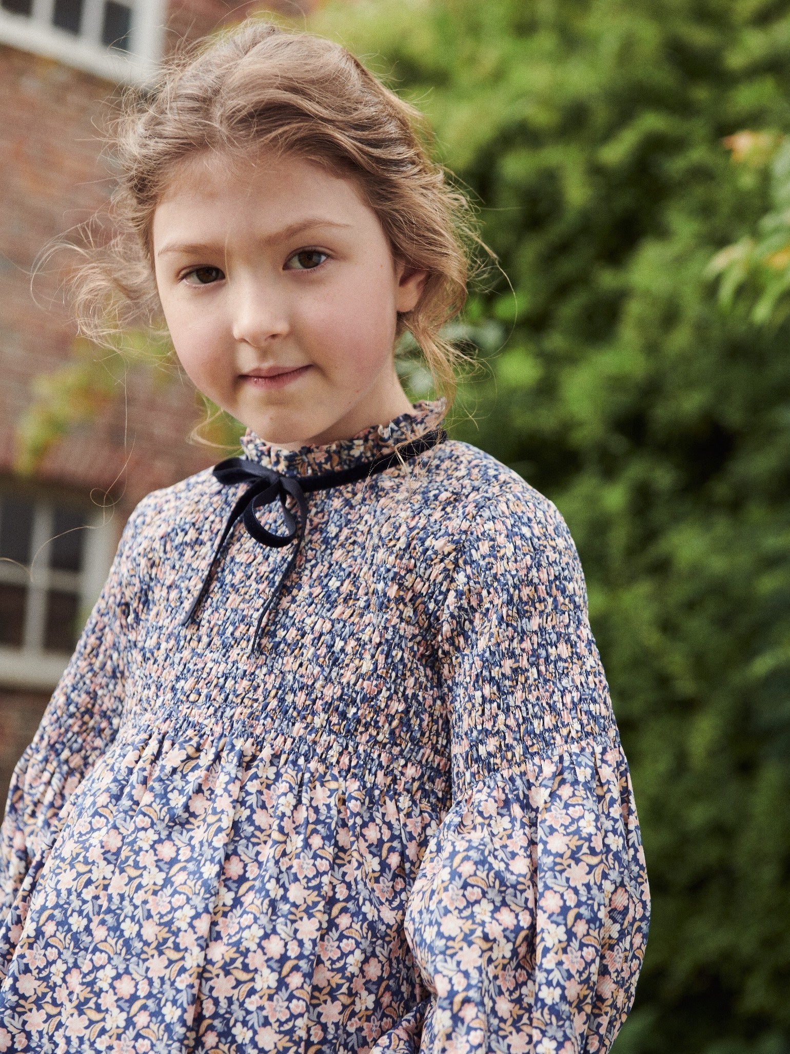 Blue Floral Raya Girl Smocked Dress