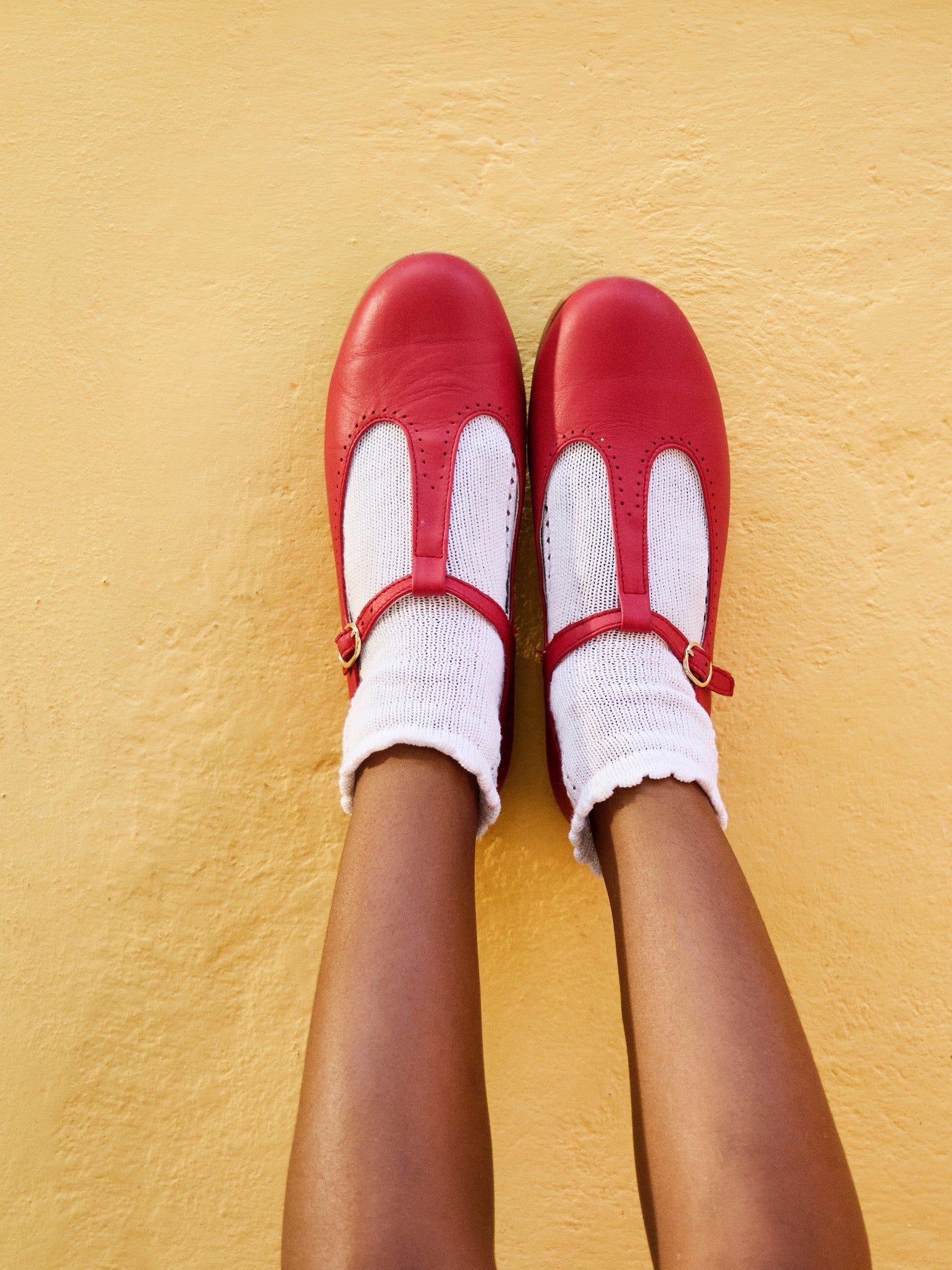 Red Leather Girl T-Bar Shoes