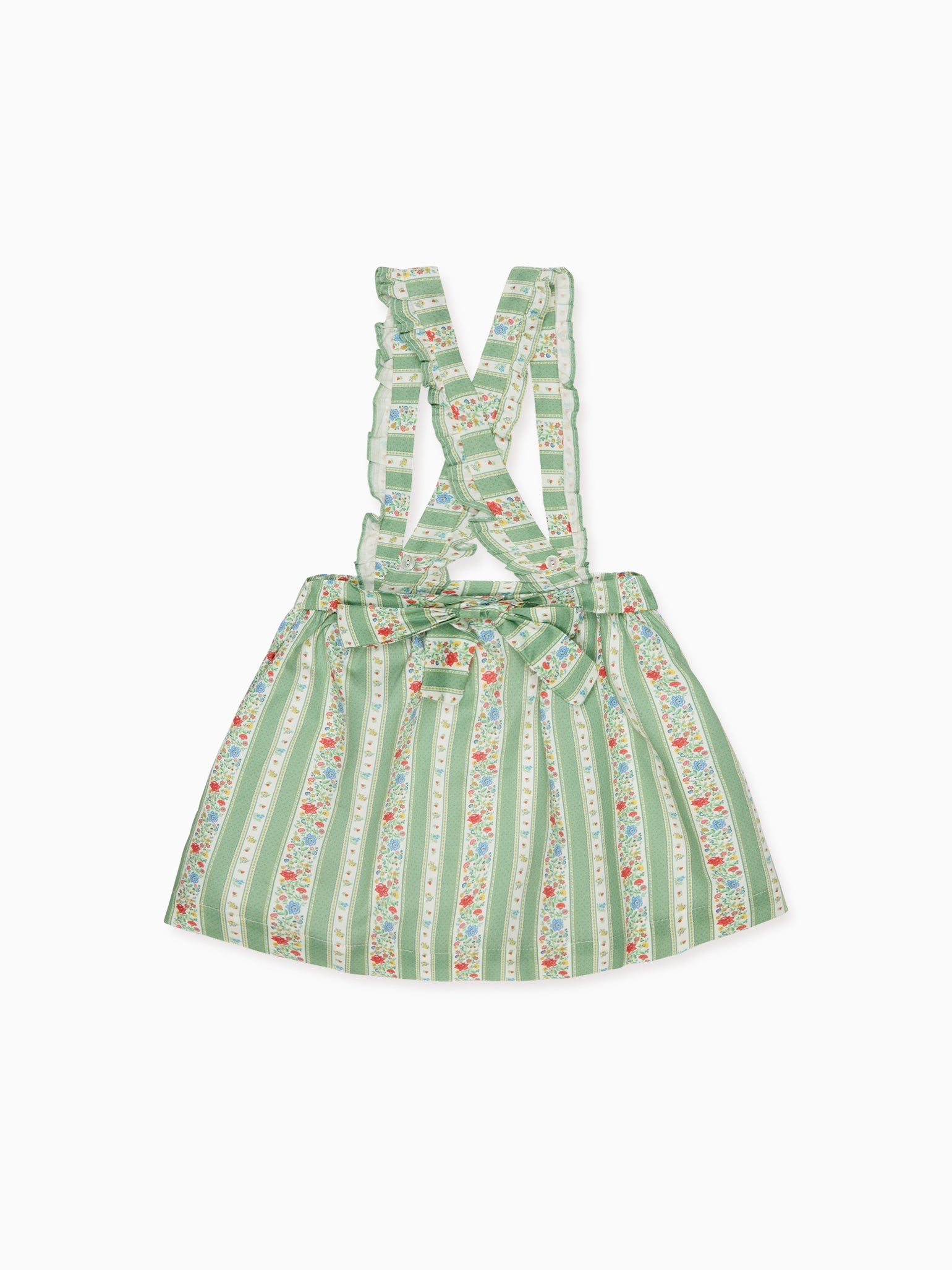Sage Floral Stripe Reina Girl Pinafore Skirt
