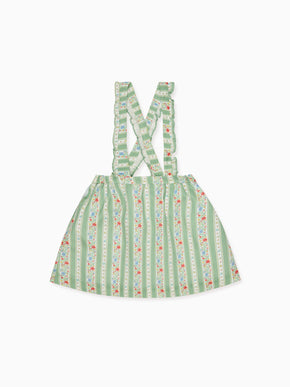 Sage Floral Stripe Reina Girl Pinafore Skirt