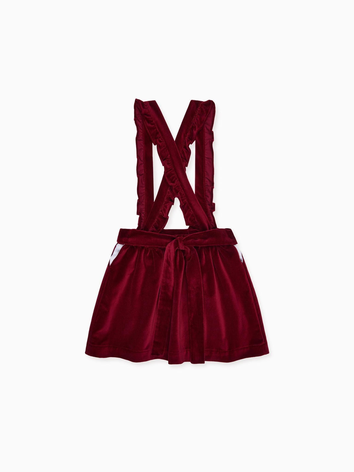 Burgundy Reina Velvet Girl Pinafore Skirt