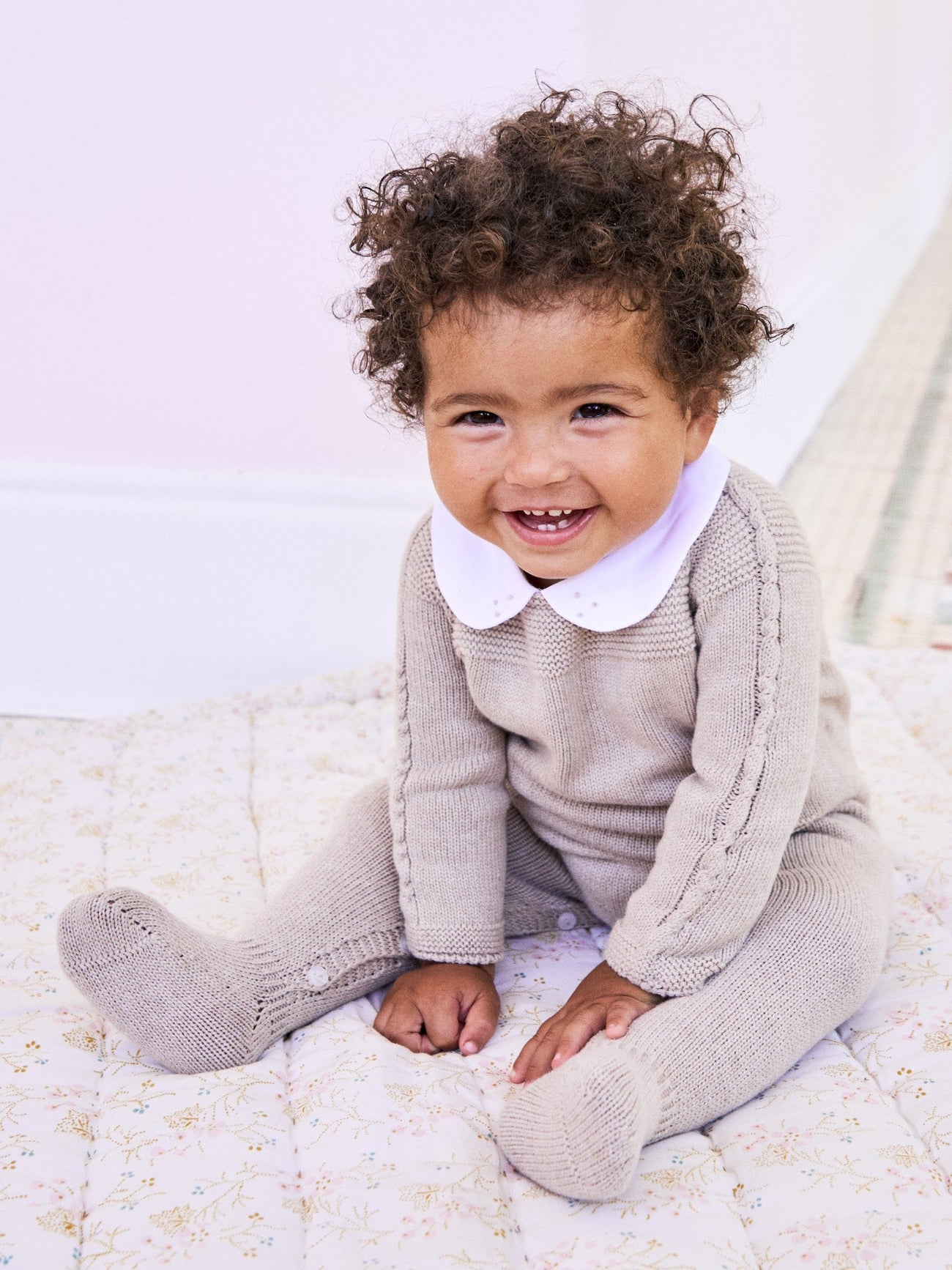 Taupe Reyes Cotton Baby Knitted Playsuit