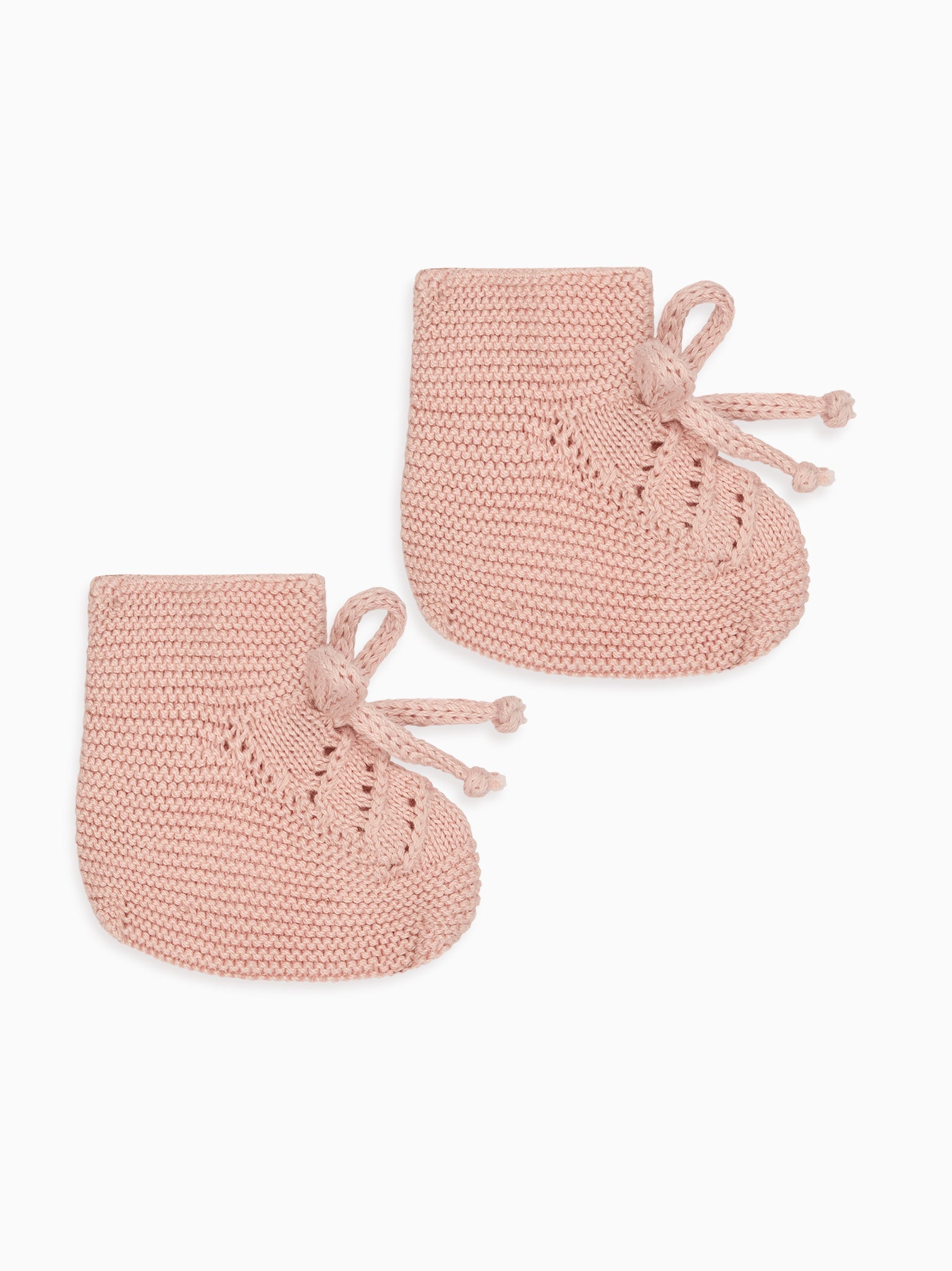 Dusty Pink Rimevera Cotton Baby Girl Knitted Booties