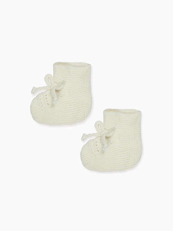 Ivory Rimevera Cotton Baby Knitted Booties