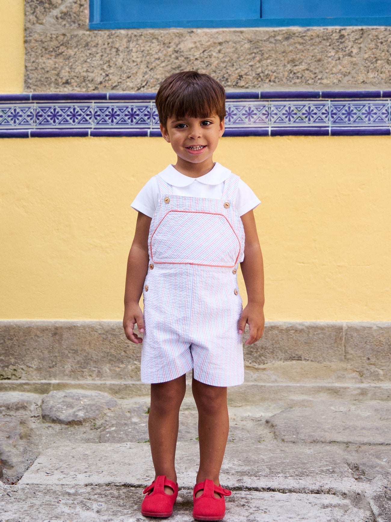 Coral Stripe Ringo Baby Dungarees