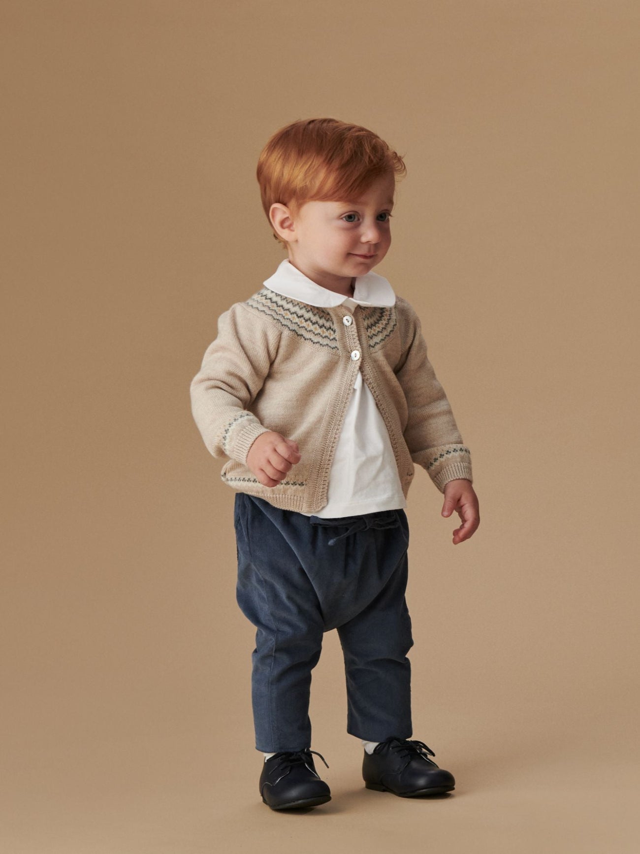 Oatmeal Melange Lucino Merino Fair Isle Baby Cardigan