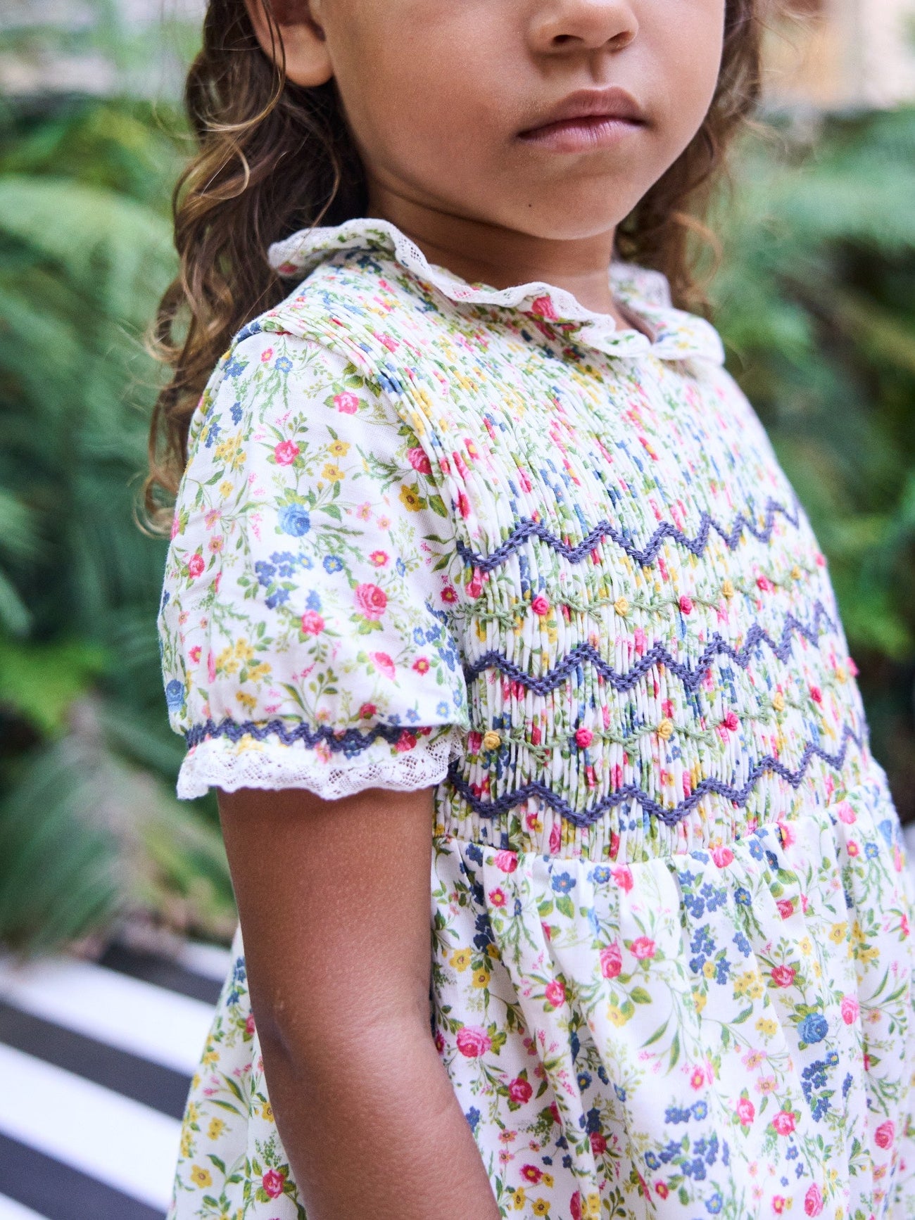 Ivory Floral Sabrina Baby Girl Hand-Smocked Romper