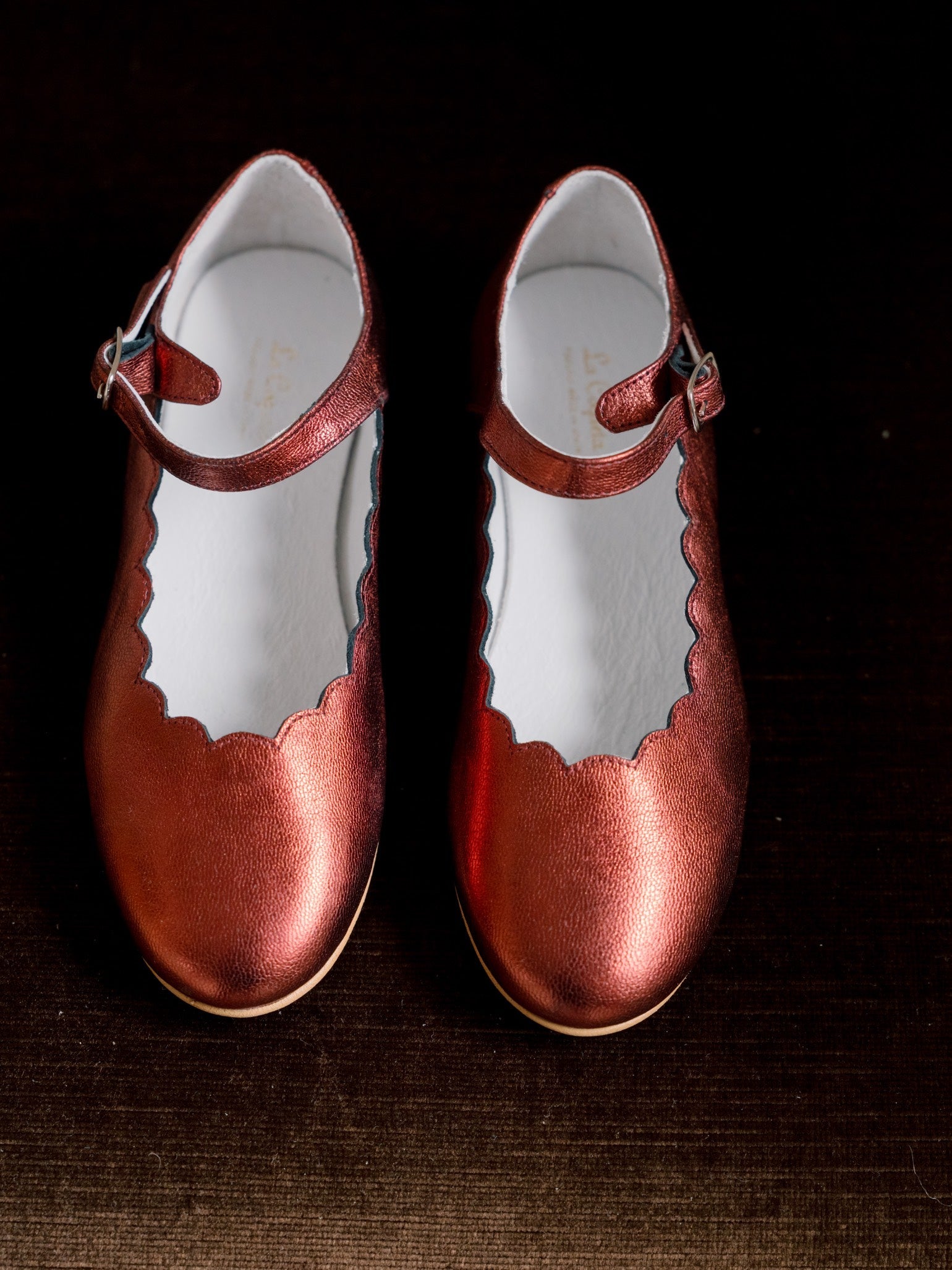 Red Metallic Leather Girl Scallop Mary Jane