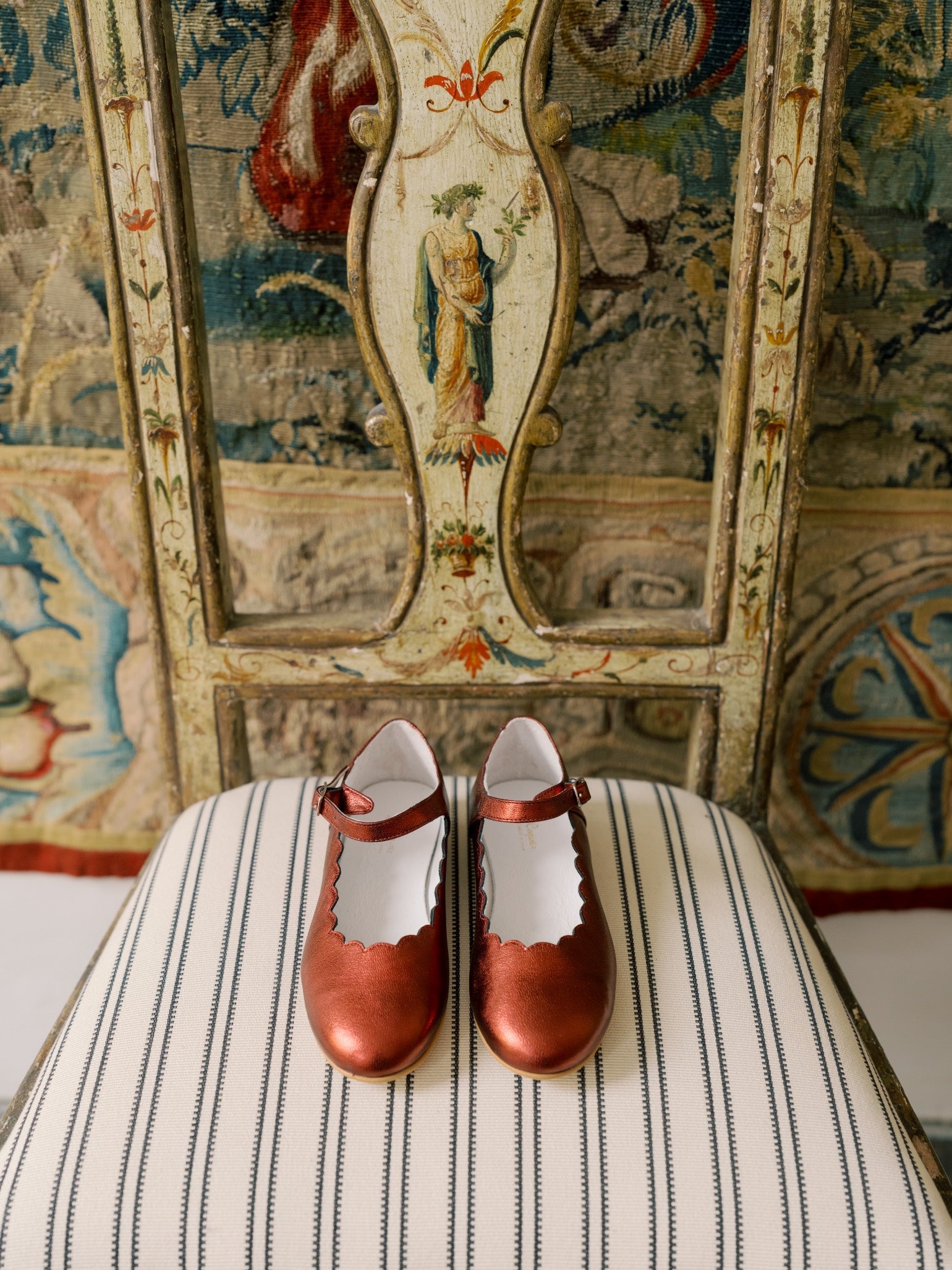 Red Metallic Leather Girl Scallop Mary Jane