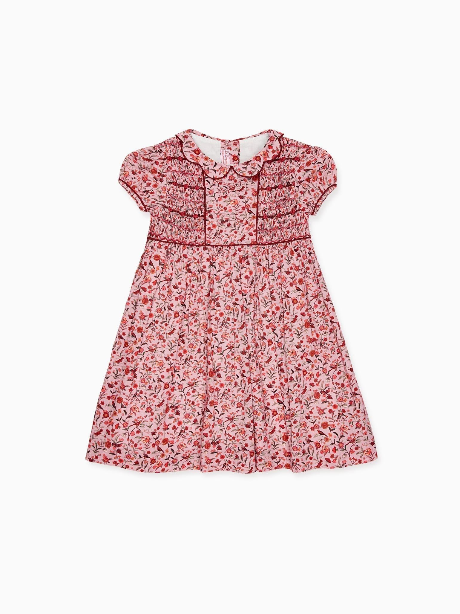 Pink Bird Floral Scarlett Girl Hand-Smocked Dress