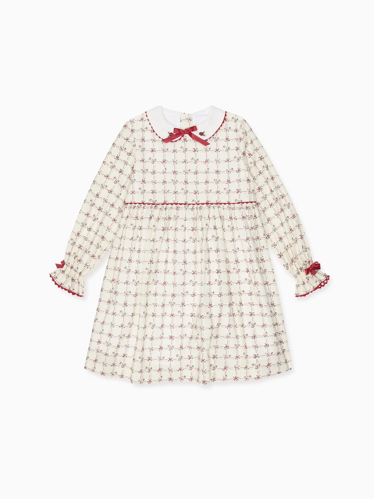 Red Grid Floral Selena Girl Dress