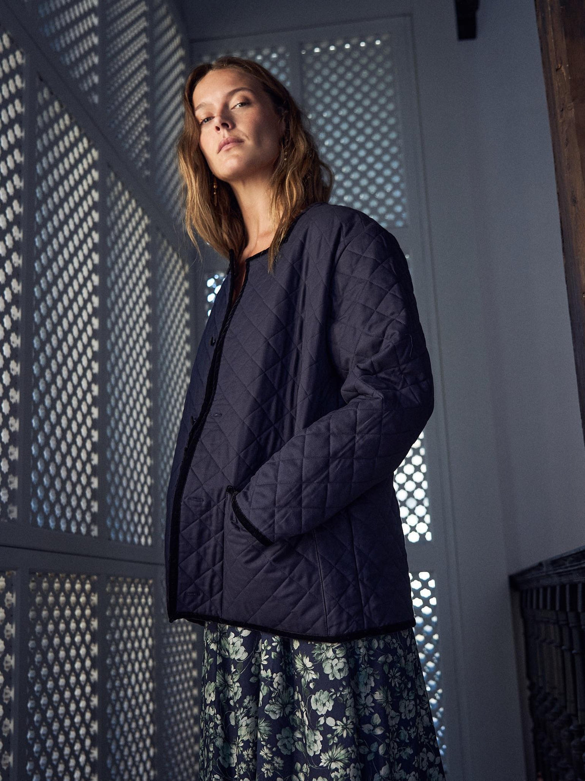 Navy Floral Reversible Anais Womens Jacket