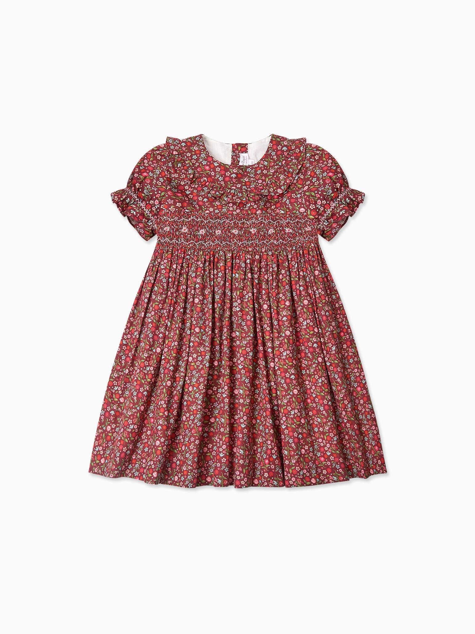 Burgundy Floral Silvana Girl Hand-Smocked Dress – La Coqueta Kids