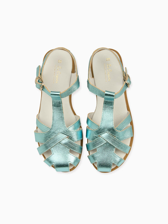 Metallic Blue Sofia Leather Girl Sandals