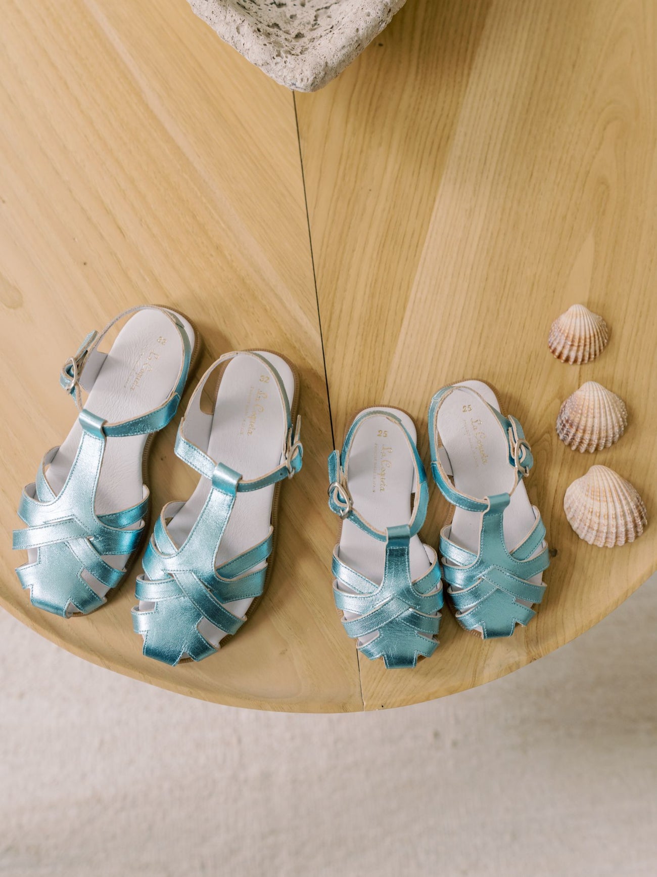 Metallic Blue Sofia Leather Girl Sandals