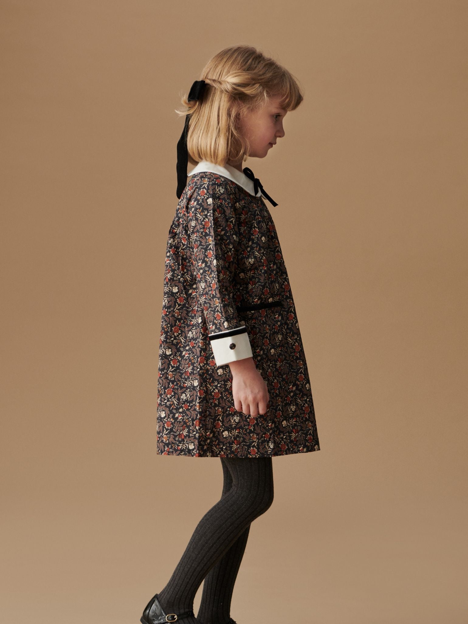 Navy Floral Sofia Girl A-Line Dress