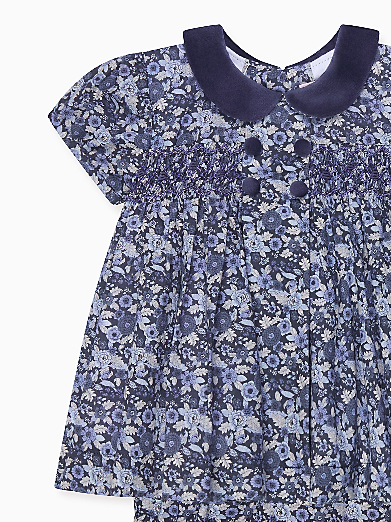 Navy Floral Arcadia Baby Girl Hand-Smocked Set