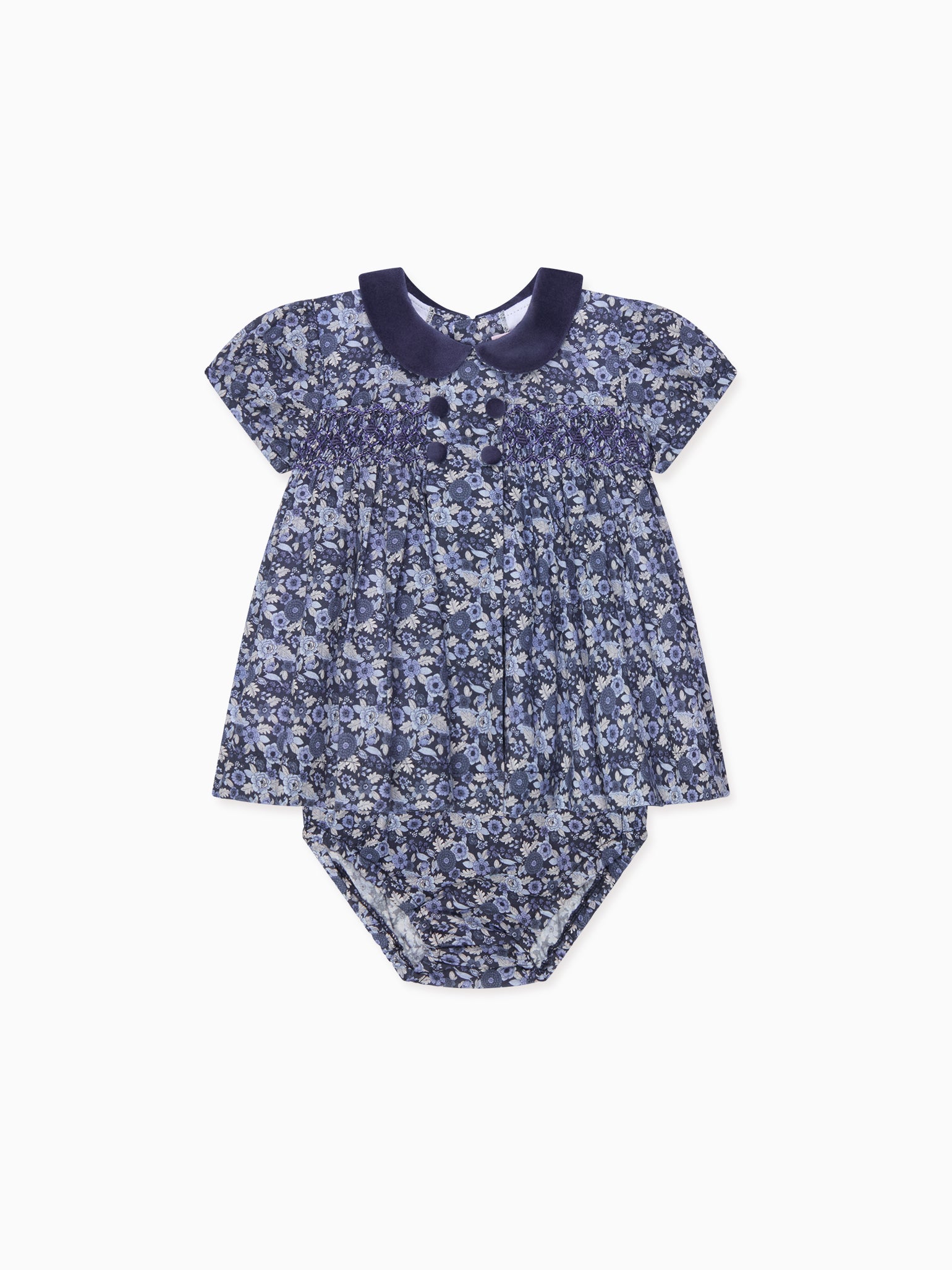 Navy Floral Arcadia Baby Girl Hand-Smocked Set