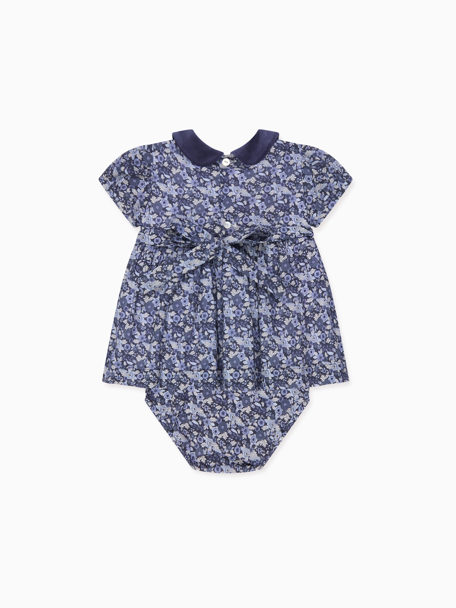 Navy Floral Arcadia Baby Girl Hand-Smocked Set