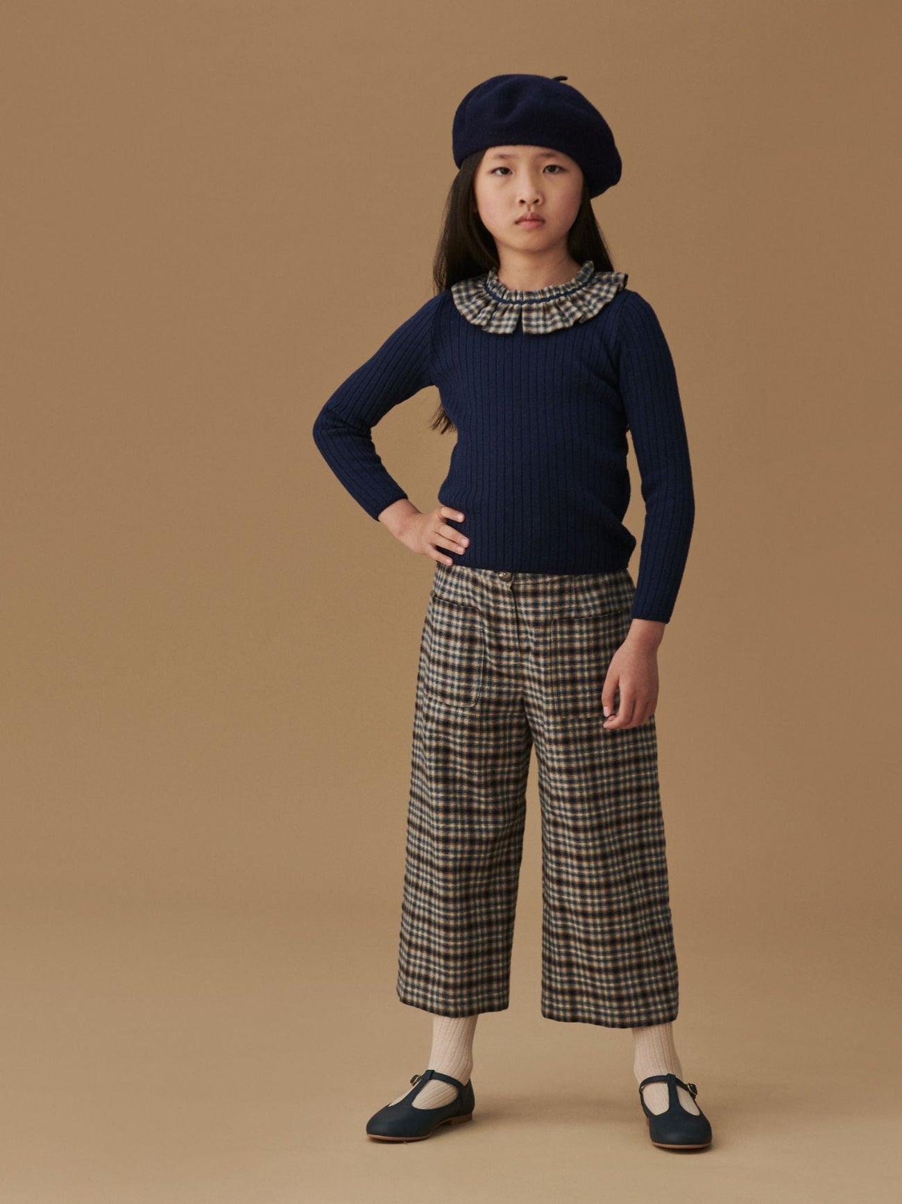 Navy Check Alma Girl Trousers