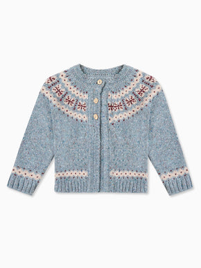 Dusty Blue Taylor Merino Fair Isle Baby Cardigan