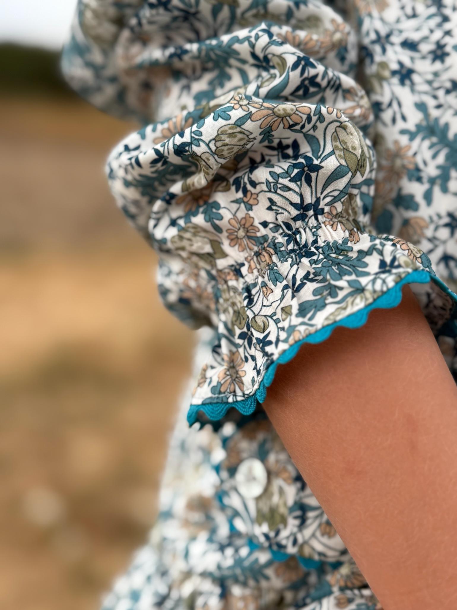 Teal Floral Tessa Made With Liberty Fabric Girl Drop Waist Dress