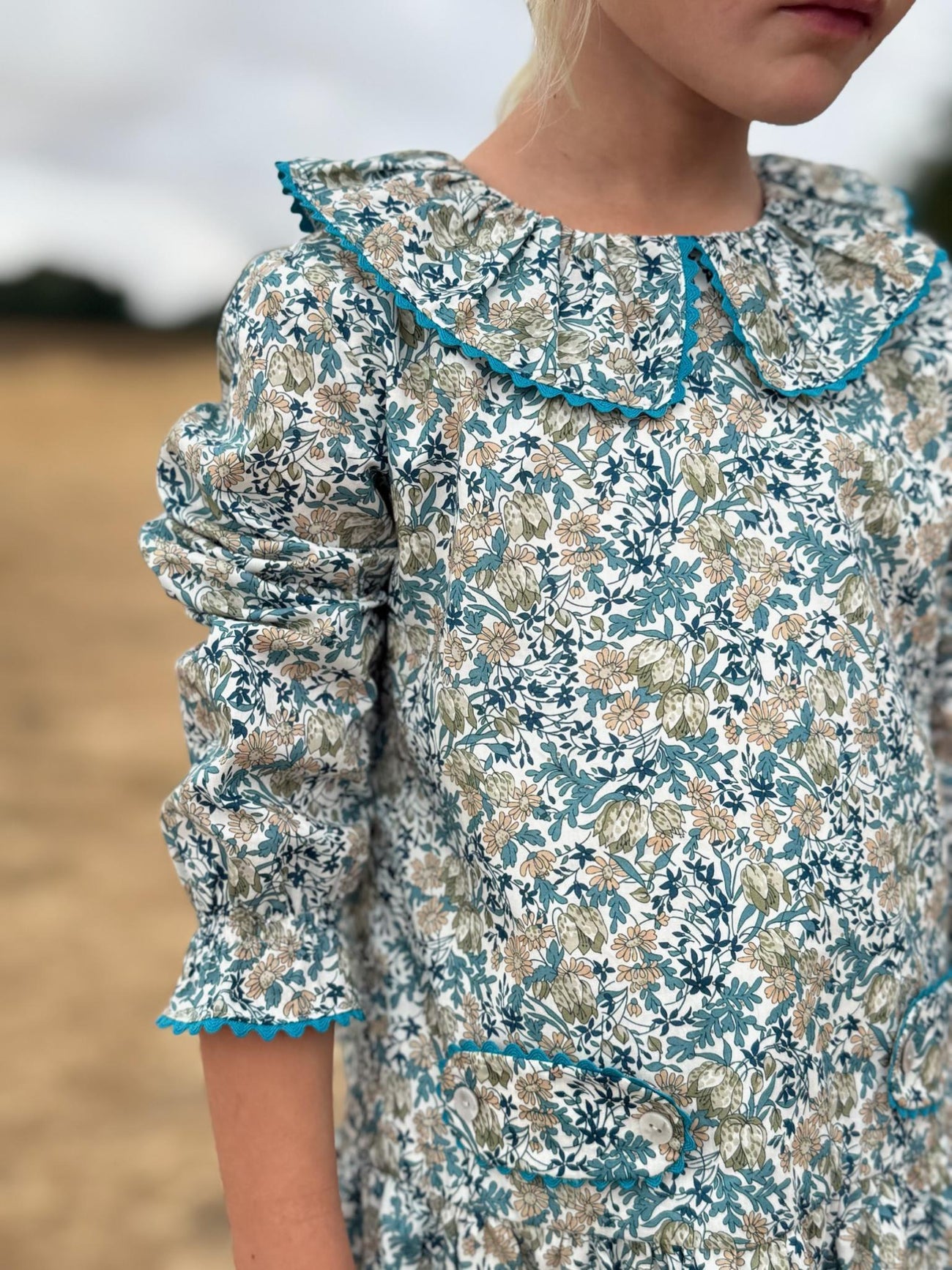 Teal Floral Tessa Made With Liberty Fabric Girl Drop Waist Dress