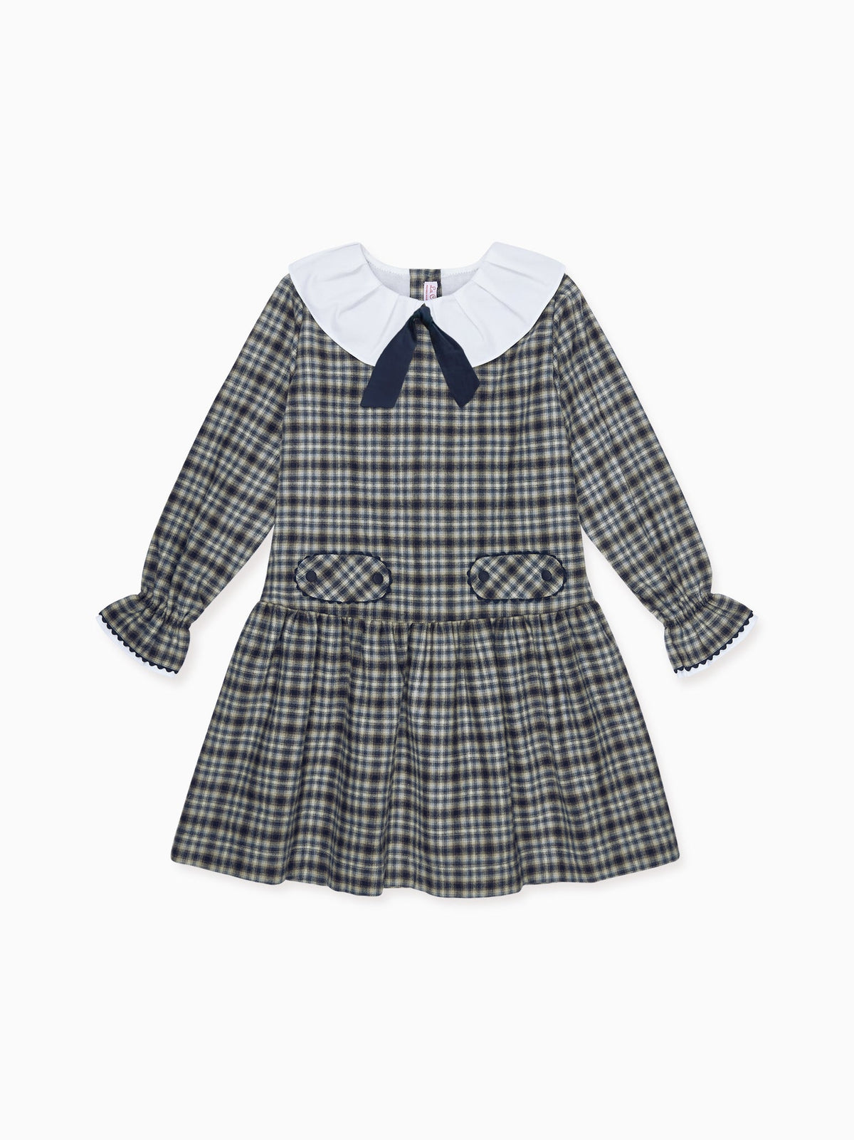 Navy Check Tessa Girl Drop Waist Dress