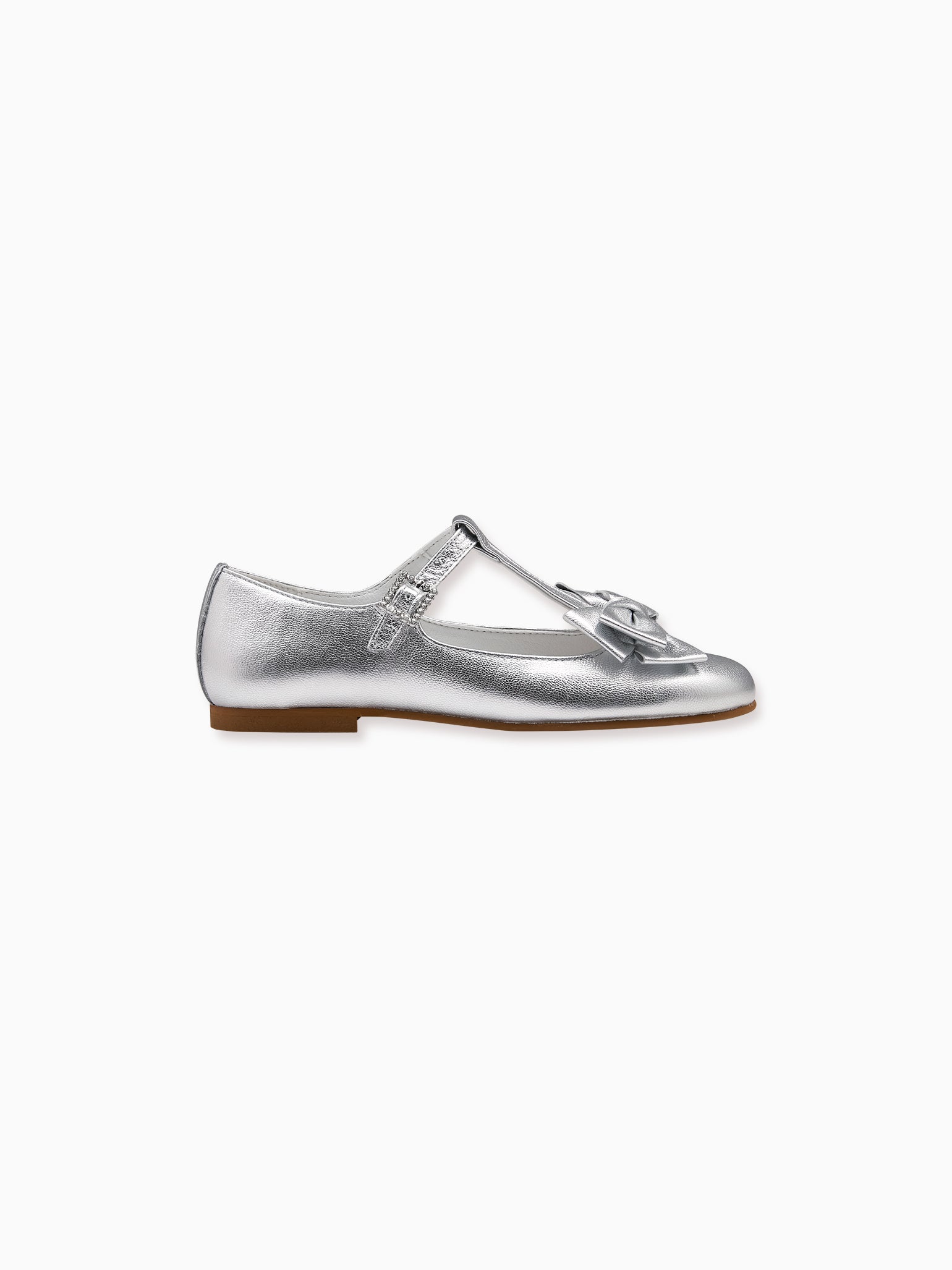 Nicky Hilton x La Coqueta Silver Tessa Leather Girl T-Bar Shoes