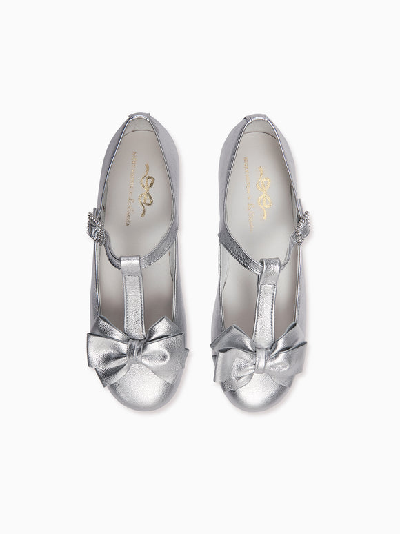 Nicky Hilton x La Coqueta Silver Tessa Leather Girl T-Bar Shoes