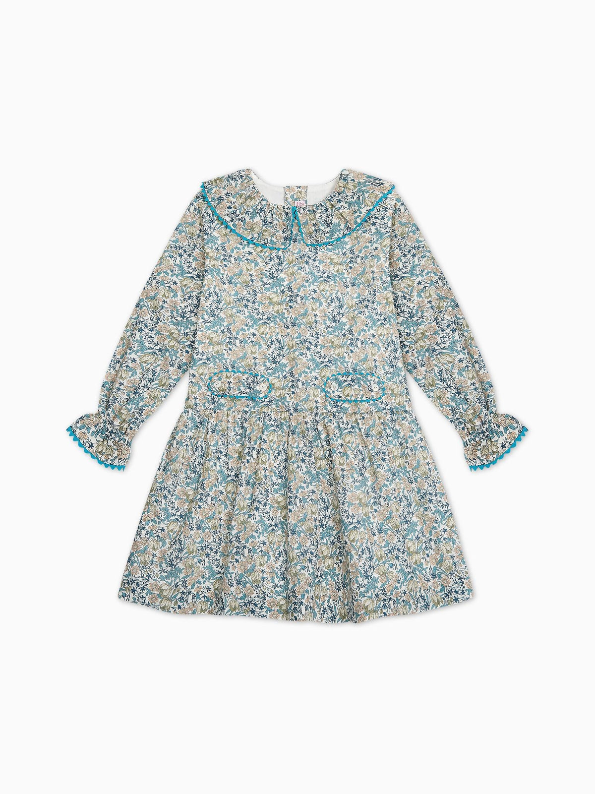 Teal Floral Tessa Liberty Girl Drop Waist Dress