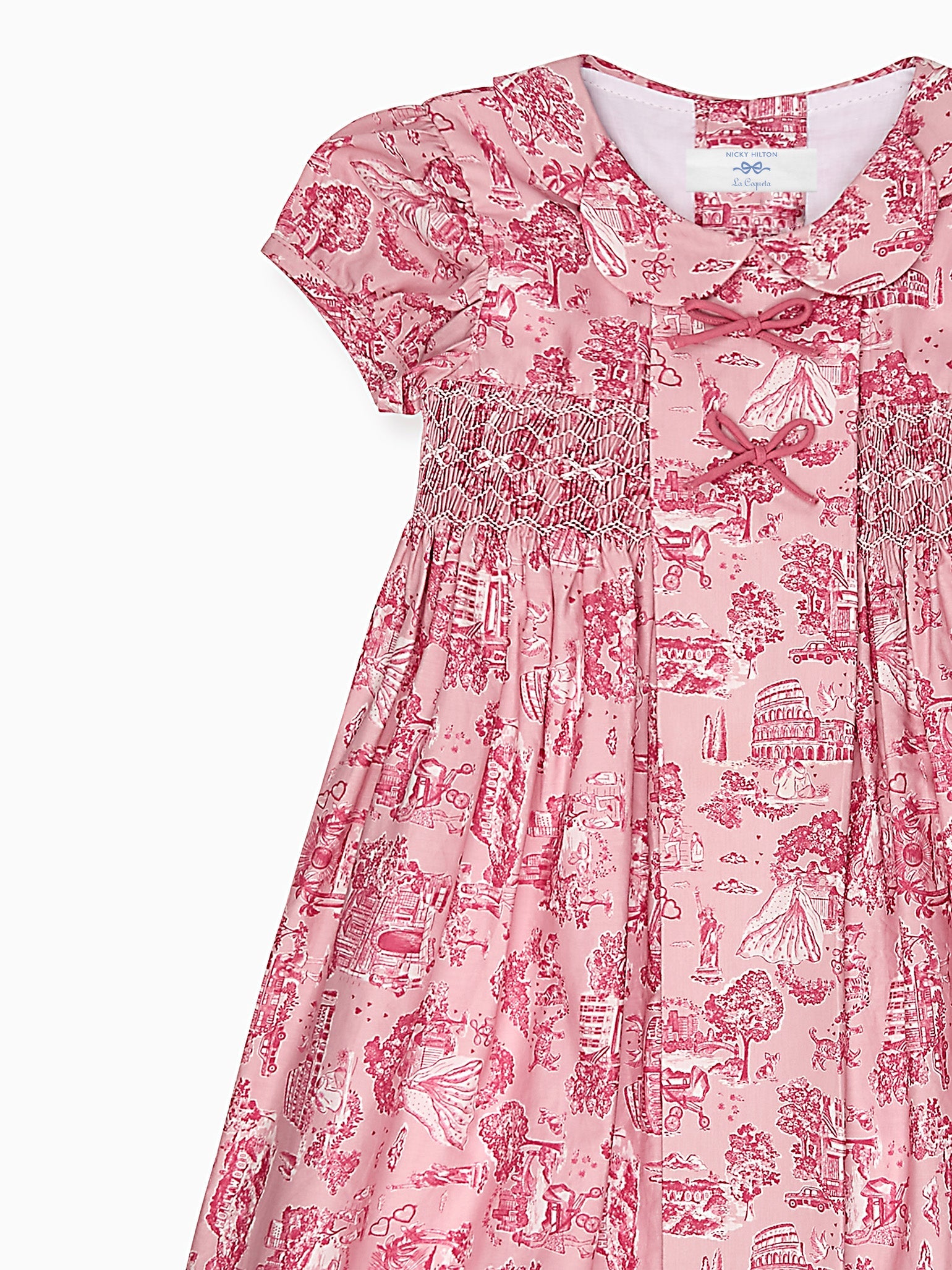 Nicky Hilton x La Coqueta Pink Toile de Jouy Theodora Girl Hand-Smocked Dress