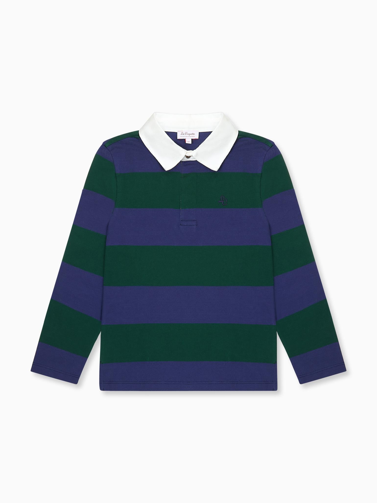 Green Stripe Tijo Long Sleeve Boy Rugby Shirt