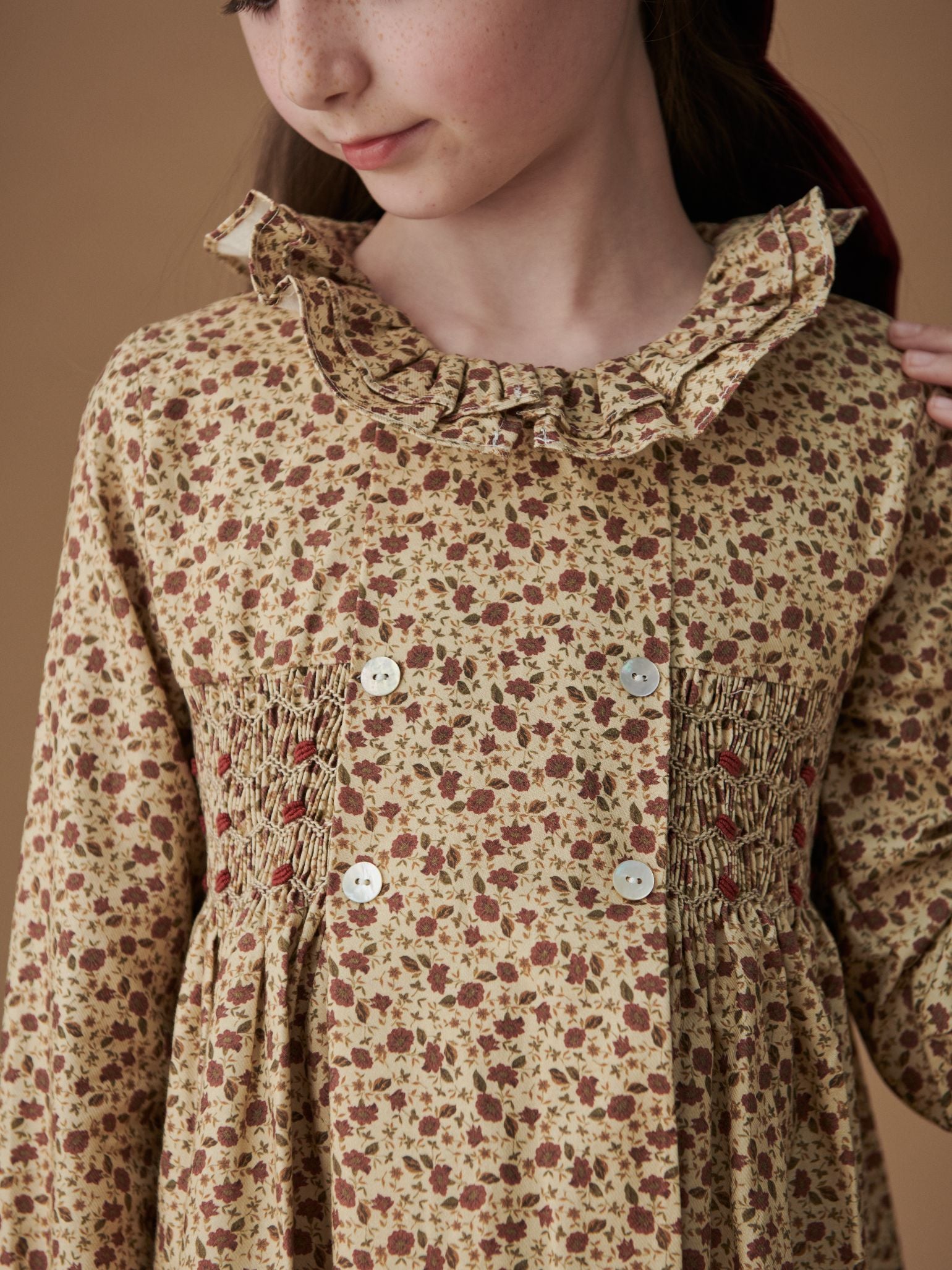 Caramel Floral Valerie Girl Hand-Smocked Dress