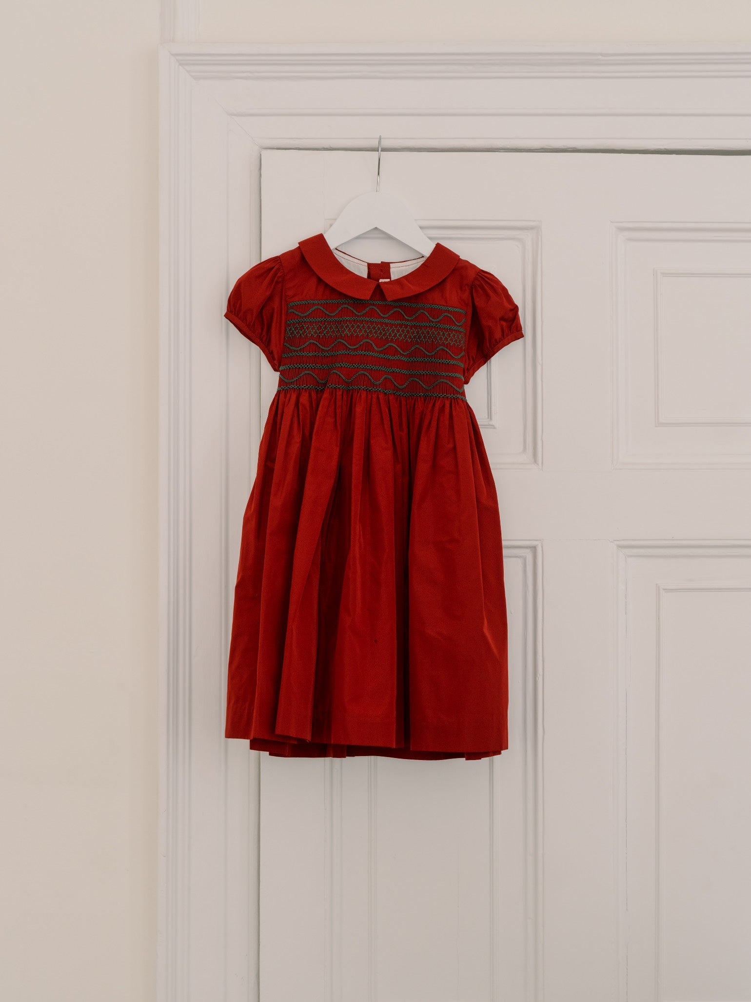 Burgundy Victoria Taffeta Girl Hand-Smocked Dress