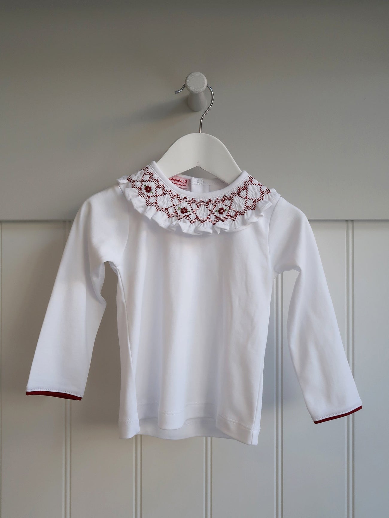 White Loretta Long Sleeve Baby Girl Smocked Top