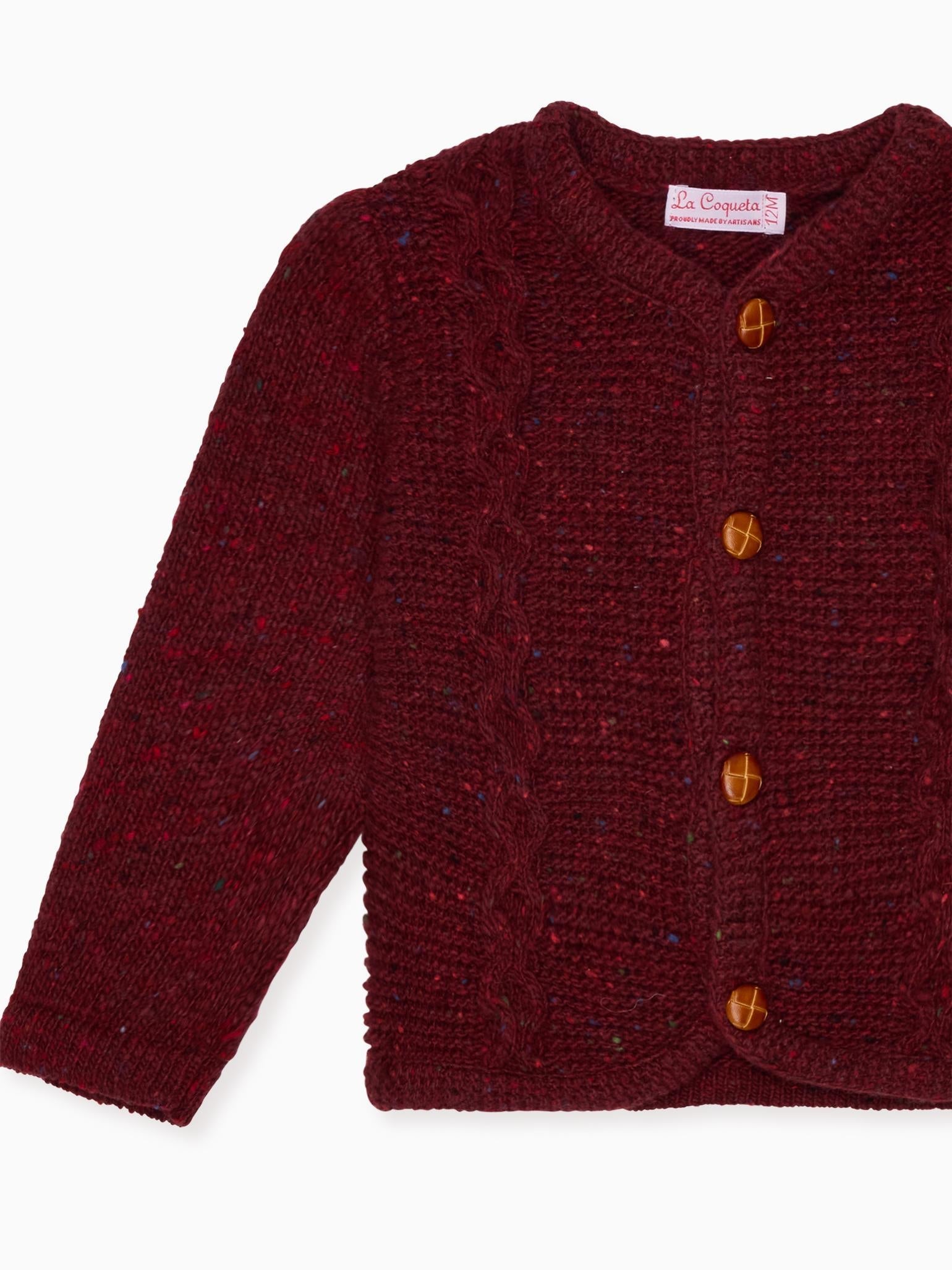 Burgundy Zas Merino Baby Cardigan
