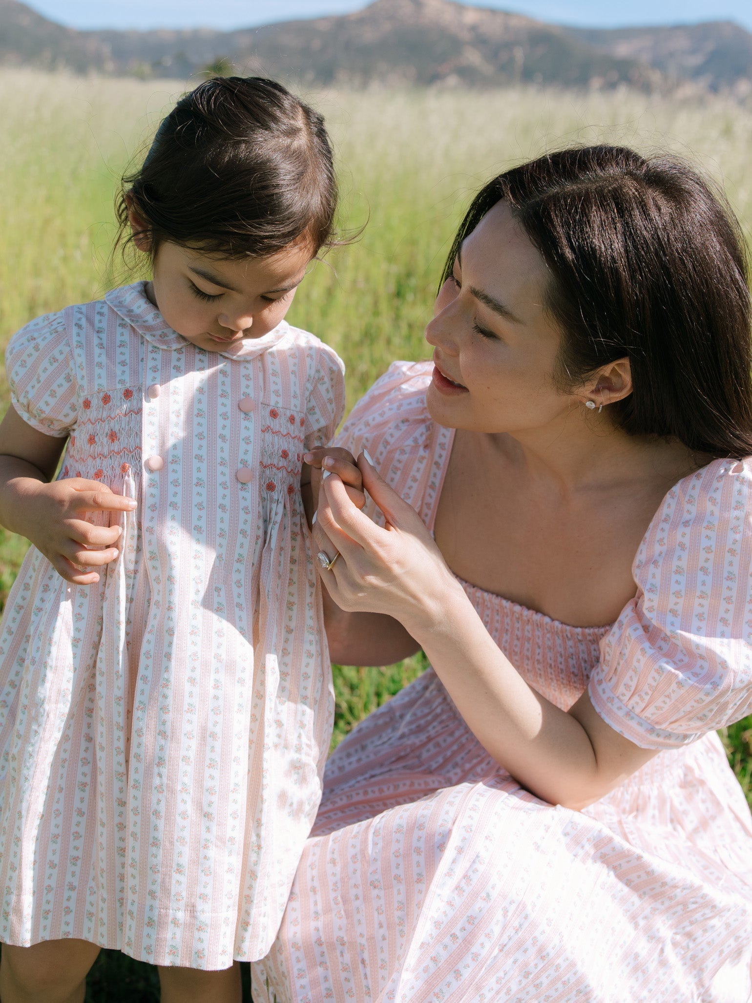 Pink Floral Stripe Arcadia Girl Hand-Smocked Dress