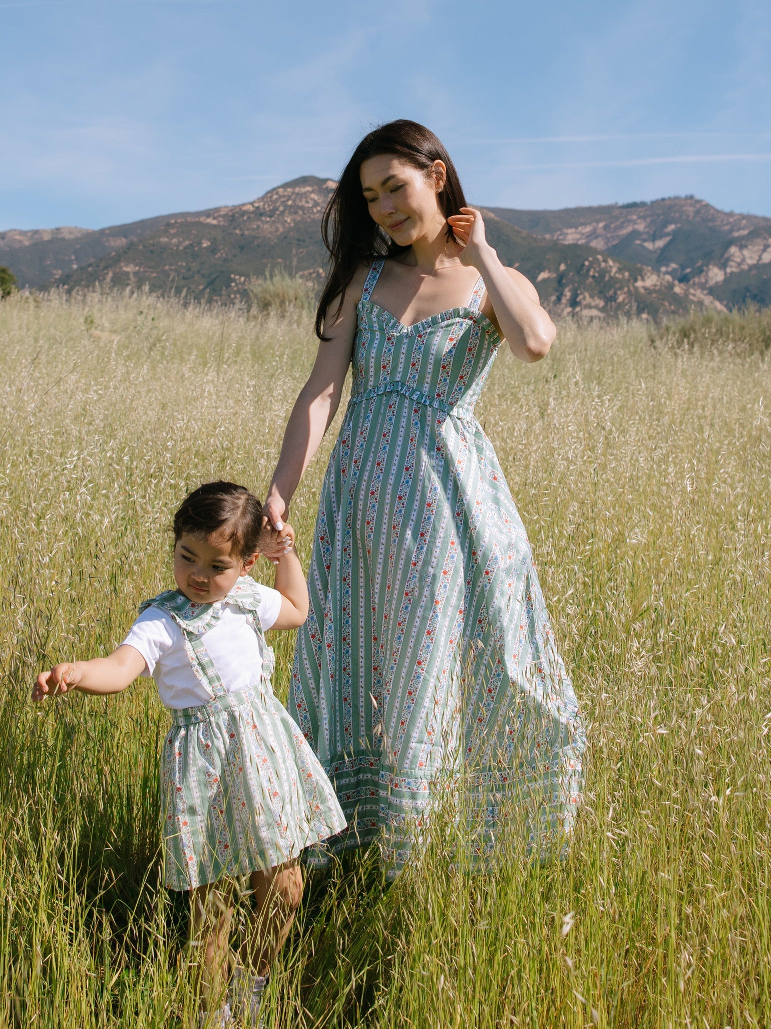 Sage Floral Stripe Rosalin Girl Top