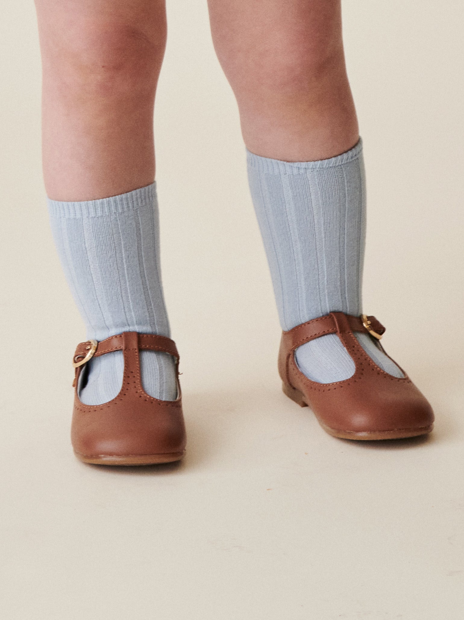 Soft Blue Ribbed Knee High Kids Socks